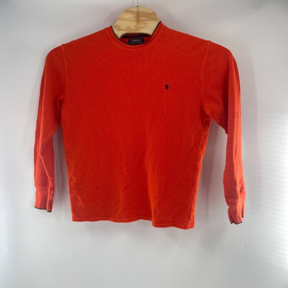 Polo Ralph Lauren Boy's Orange‎ Waffle Knit Thermal Long Sleeve Shirt L
